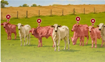 El mismo lote con animales marcados en rojo