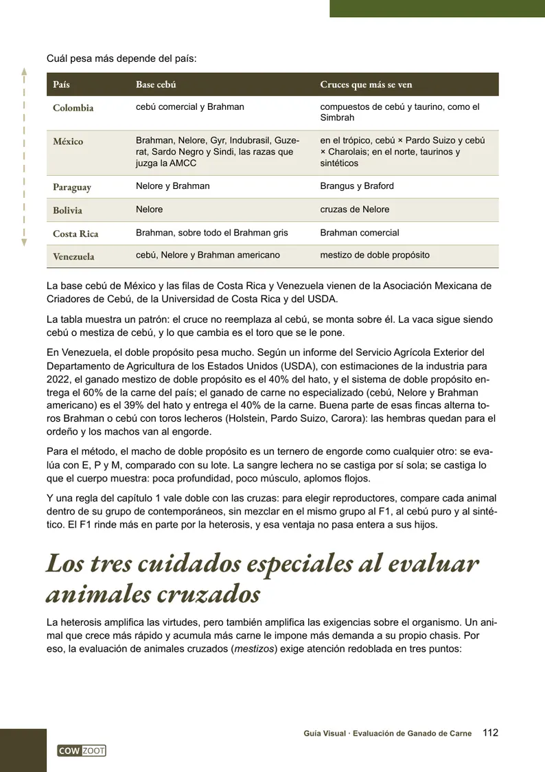 Página 112 de la guía: los tres cuidados especiales al evaluar animales cruzados